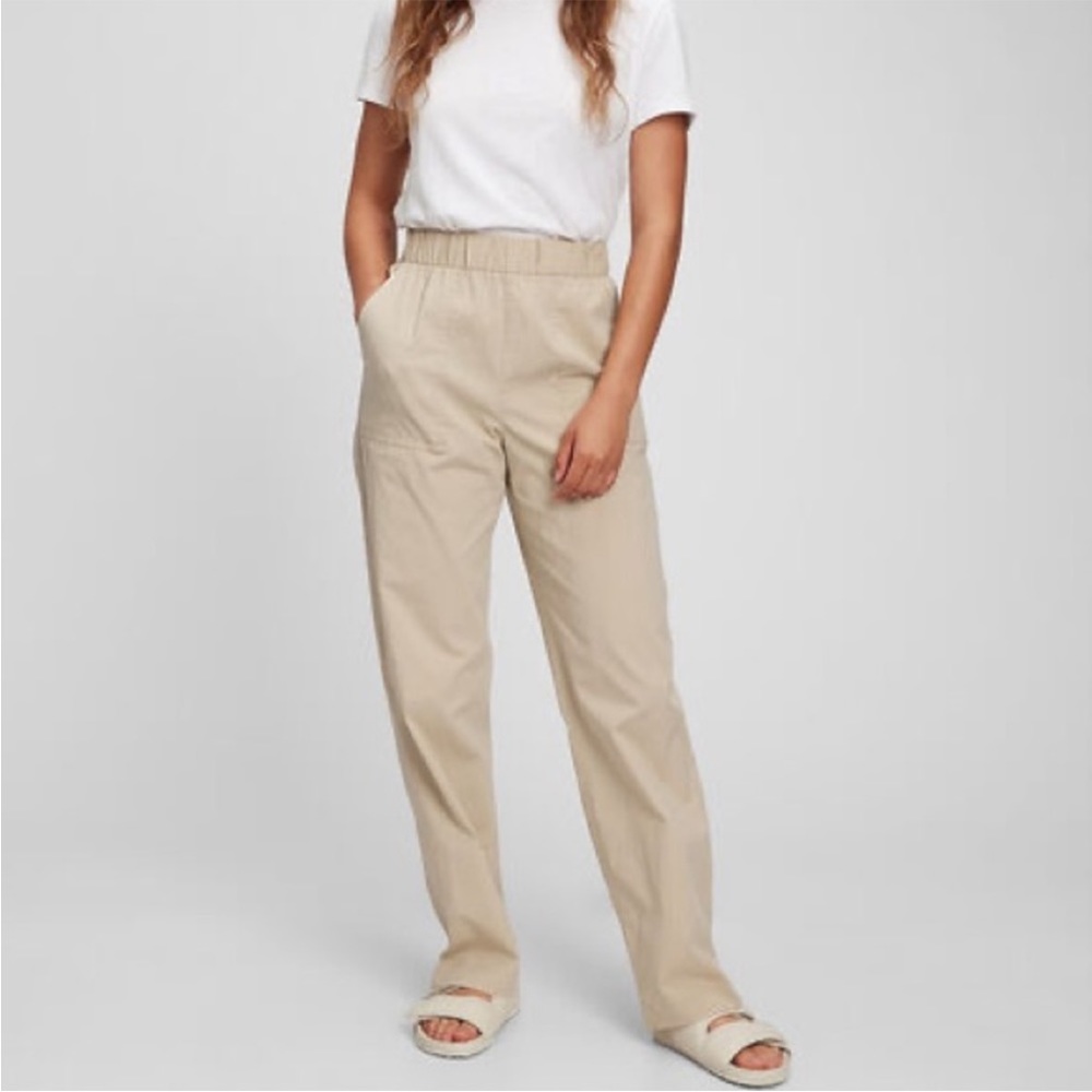 GAP Women's Beige Elastic-Waist Straight Pants